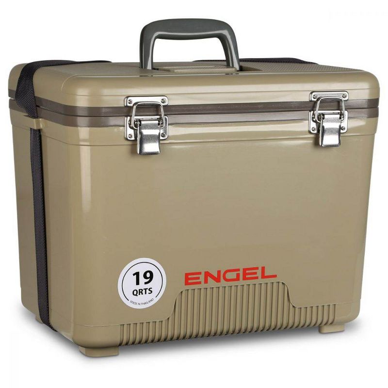Engel UC19 19 Quart Fishing Live Bait Dry Box Ice Cooler with Stain/Odor-Resistant Surface and Shoulder Strap, Tan