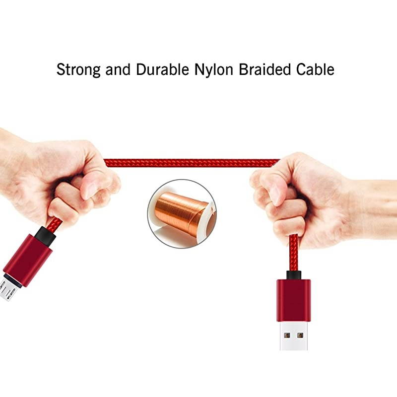 Micro USB Cable 10ft 3Pack by  High Speed 2.0 USB A Male to Micro USB Sync Charging Nylon Braided Cable for Android Phone Charger Cable Tablets Wall and Car Charger Connection Red