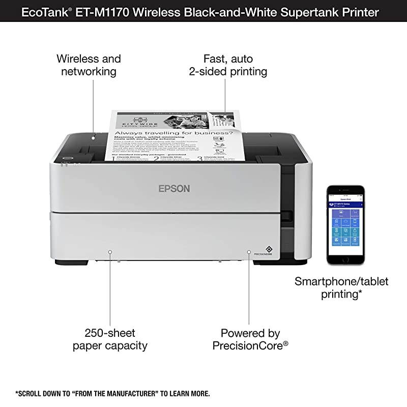 EcoTank ETM1170 Wireless Monochrome Supertank Printer with Ethernet PLUS 2 Years of Unlimited Ink