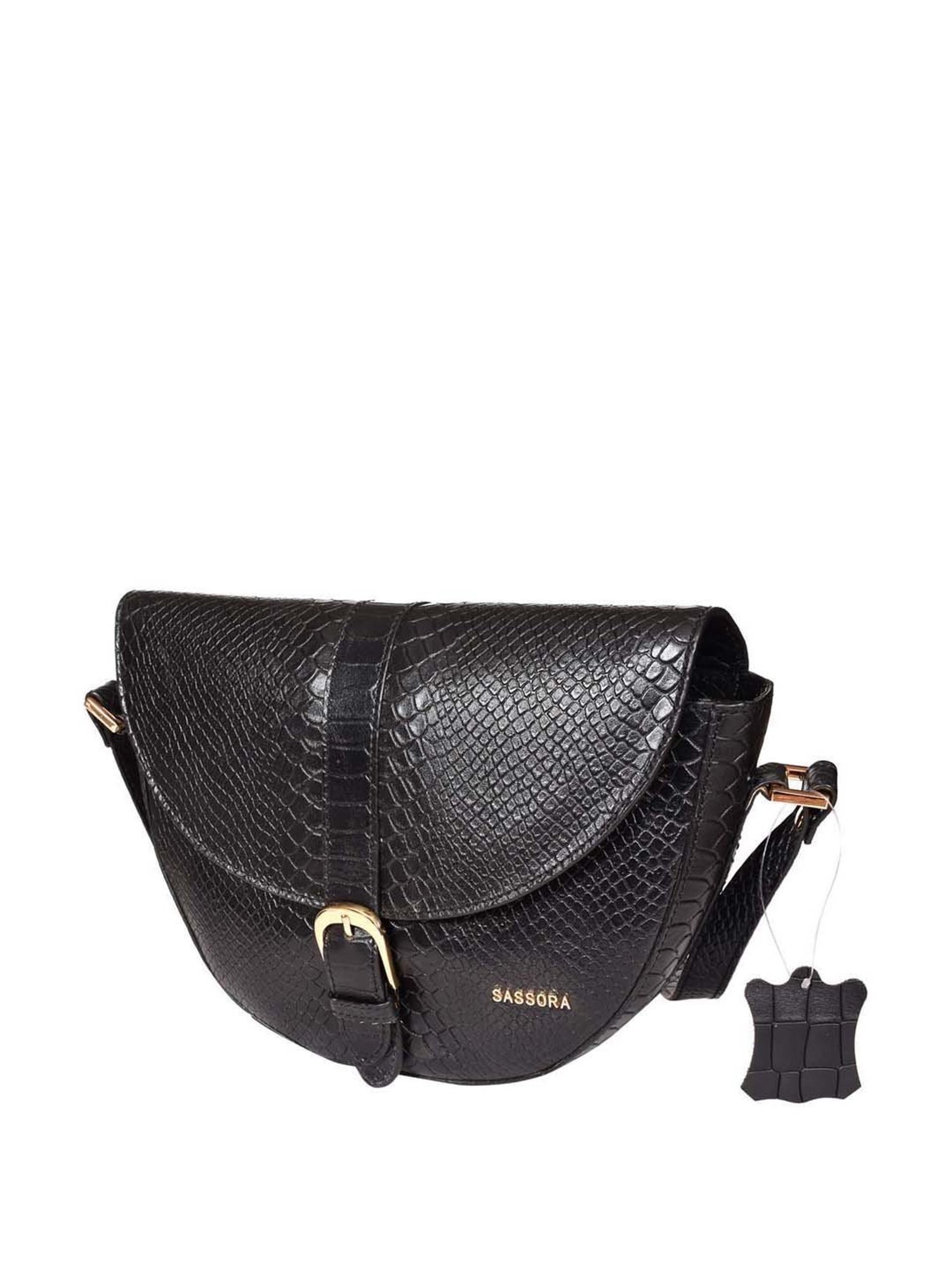 SASSORA Black Textured Medium Sling Handbag