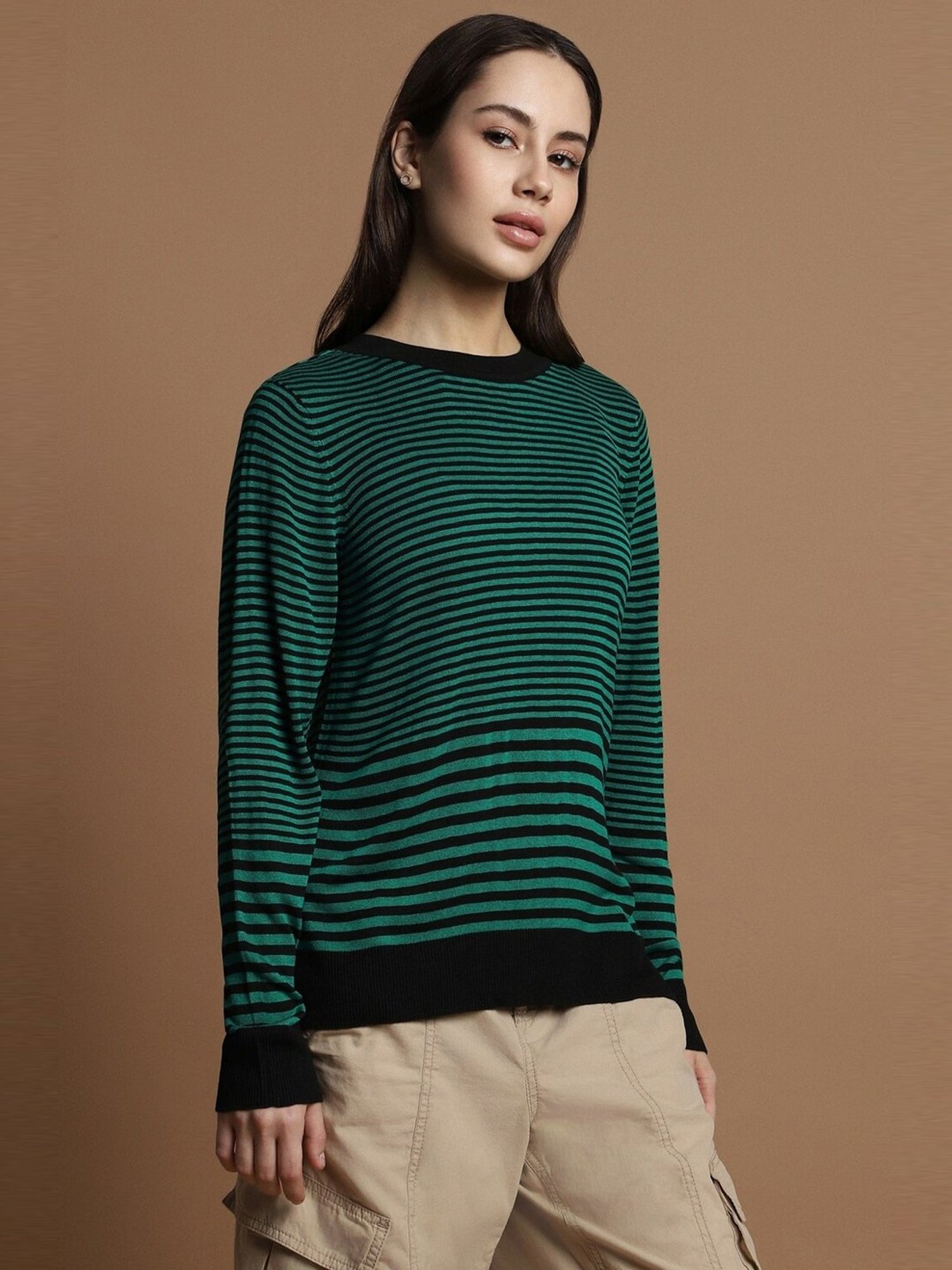 Allen Solly Green Striped Top