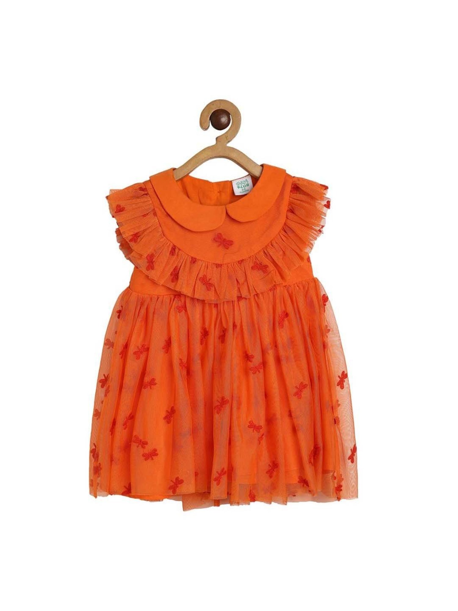 MINIKLUB Kids Orange Cotton Embroidered Dress