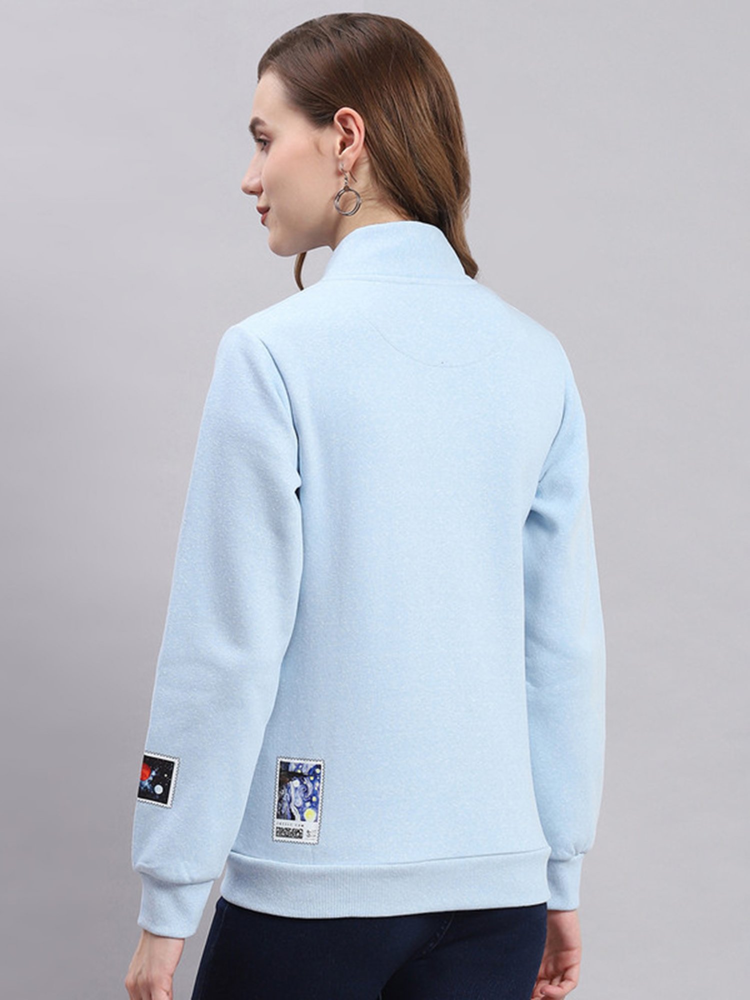 Monte Carlo Sky Blue Printed Front-Open Sweatshirt