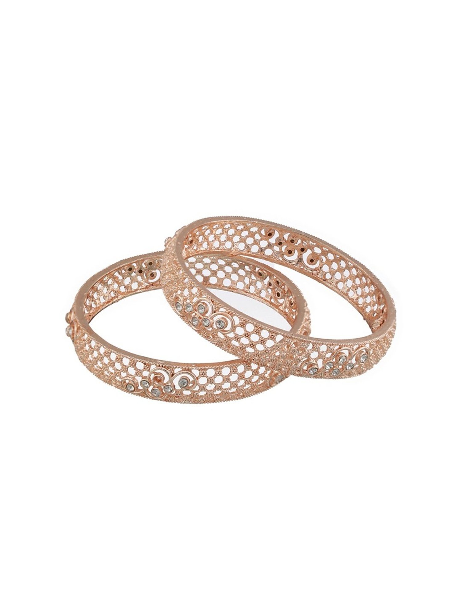 Jazz And Sizzle Rose Gold-Plated Cubic Zirconia Studded Bangle - Set of 2
