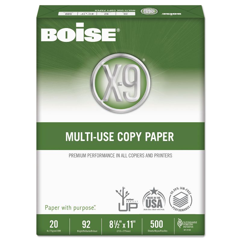 Boise X-9 Multi-Use Copy Paper 92 Bright 20lb 8-1/2 x 11 White 5000 Sheets/Carton OX9001