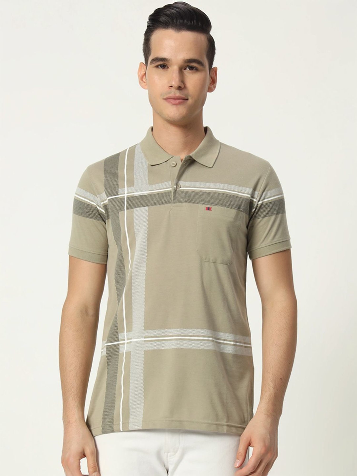 Tab91 Green Regular Fit Checks Polo T-Shirts