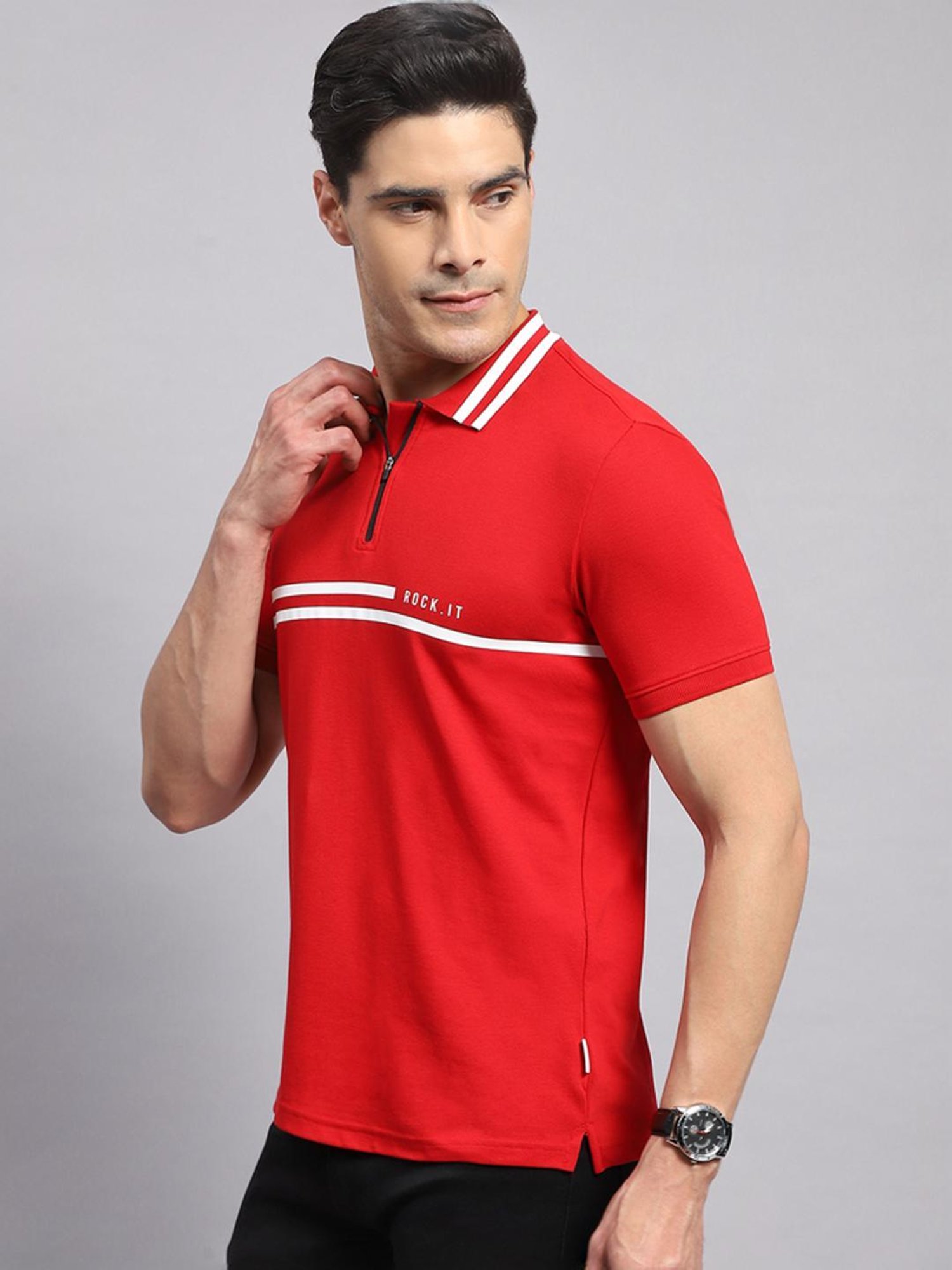 Rock.it Red Cotton Regular Fit Printed Polo T-Shirt