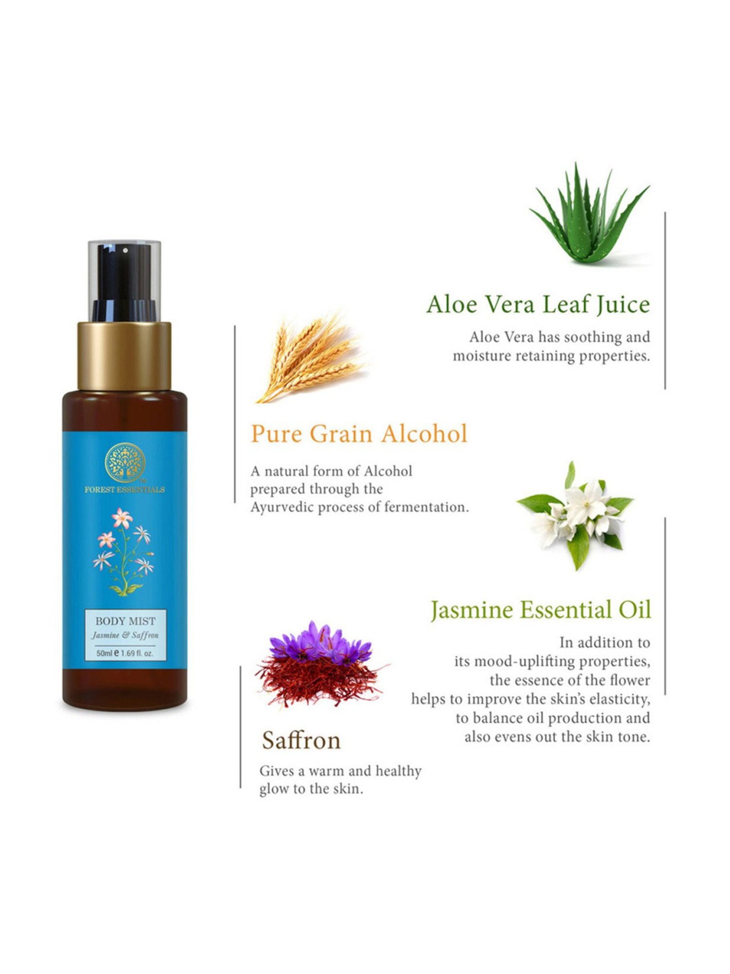 Forest Essentials Jasmine & Saffron Long Lasting & Intense Body Mist - 50 ml