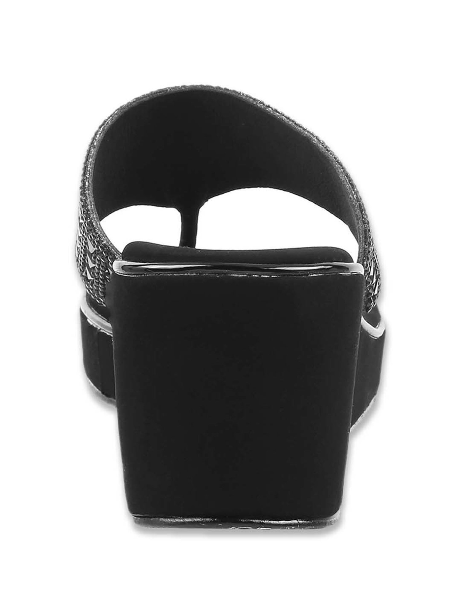 Mochi Women's Black Thong Wedges