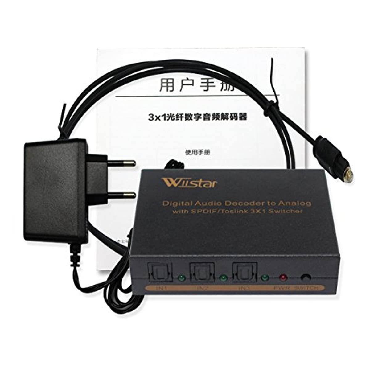 Wiistar Toslink Switch 3x1 Digital Optical Audio Switch 3x1 with Analog RCA and 3.5mm Support 5.1CH 5.1CH/ LPCM2.0/ DTS
