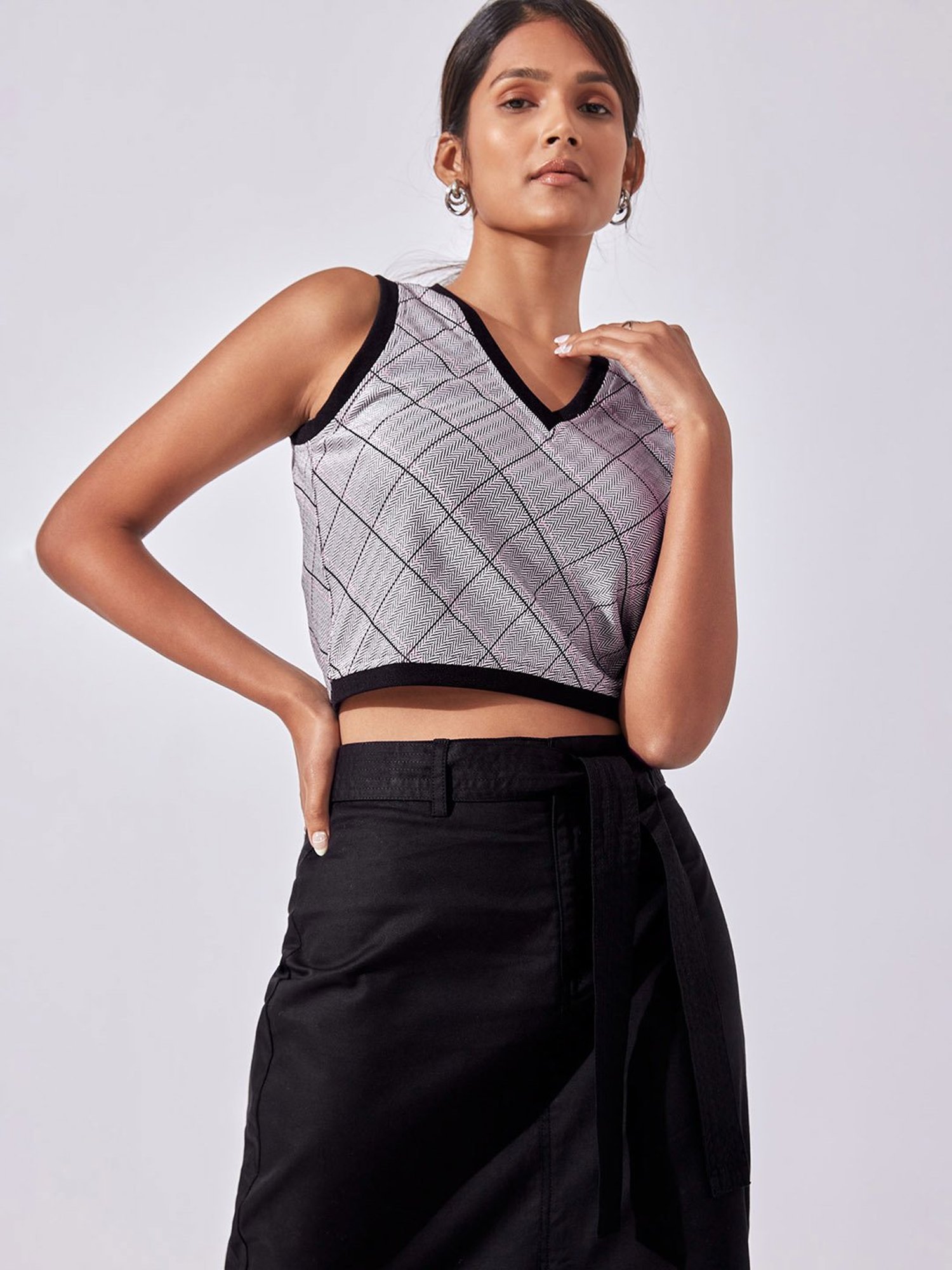 The Label Life Grey Geometric Crop Top