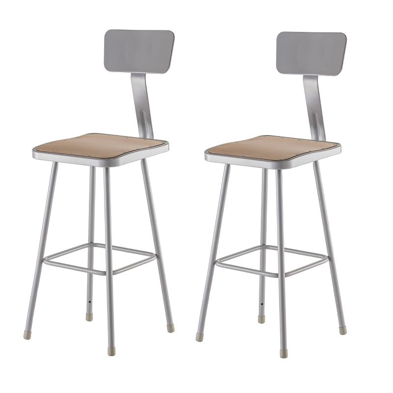 2pk 30" Heavy Duty Square Steel Barstool with Backrest Gray - Hampton Collection