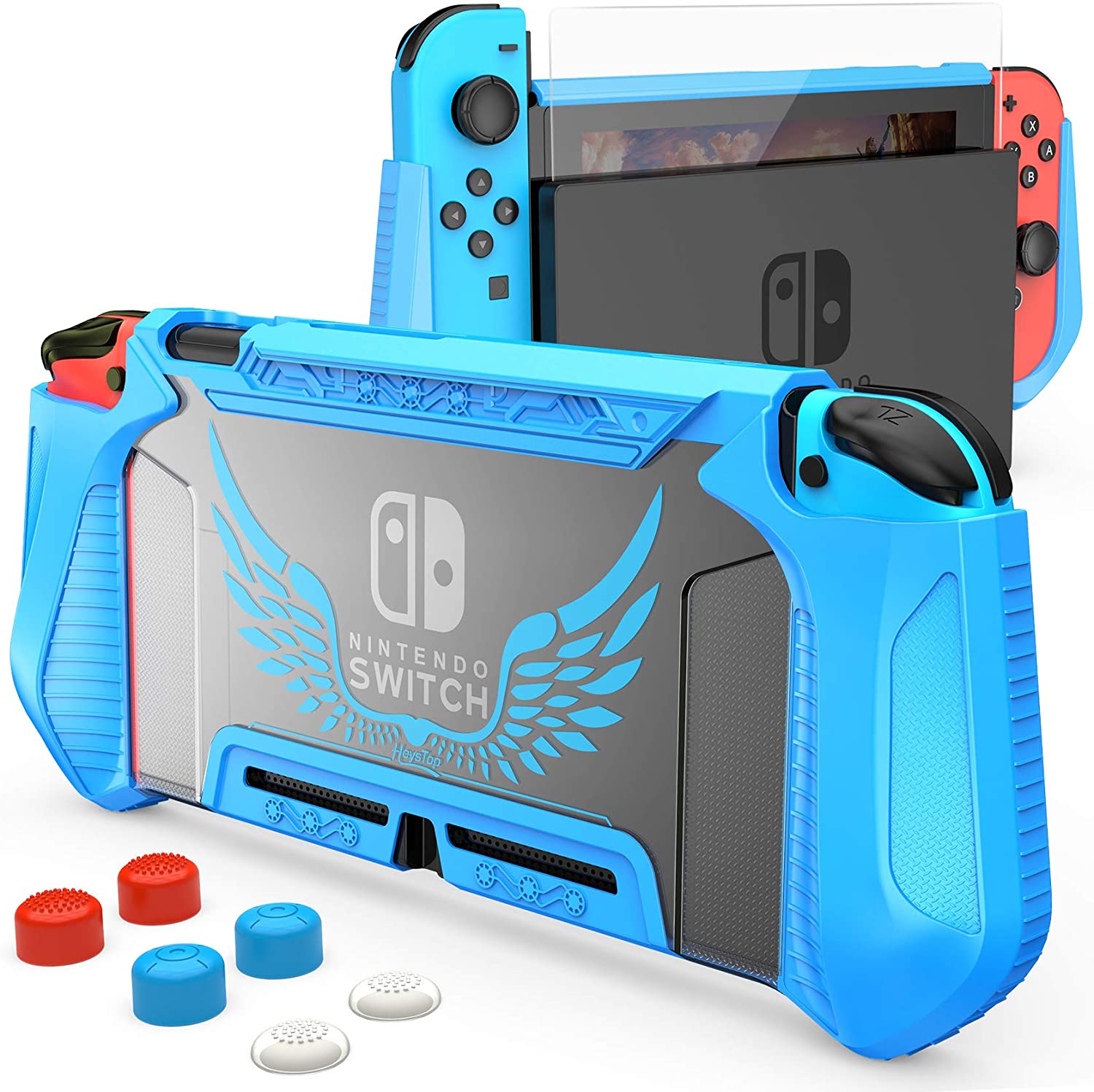 HEYSTOP Case Compatible with Nintendo Switch Case Screen Protector,TPU Protective Heavy Duty Cover Case for Nintendo Switch with Shock Absorption and Anti-Scratch (Blue)