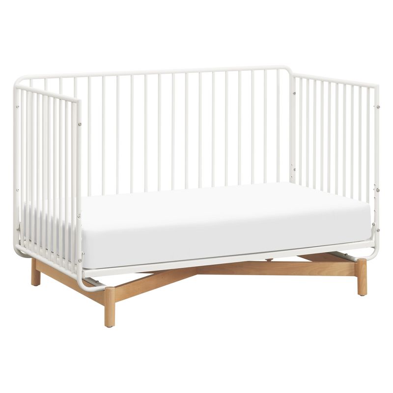 Babyletto Bixby 3-in-1 Convertible Metal Crib with Toddler Bed Conversion Kit - Warm White/Natural Beech