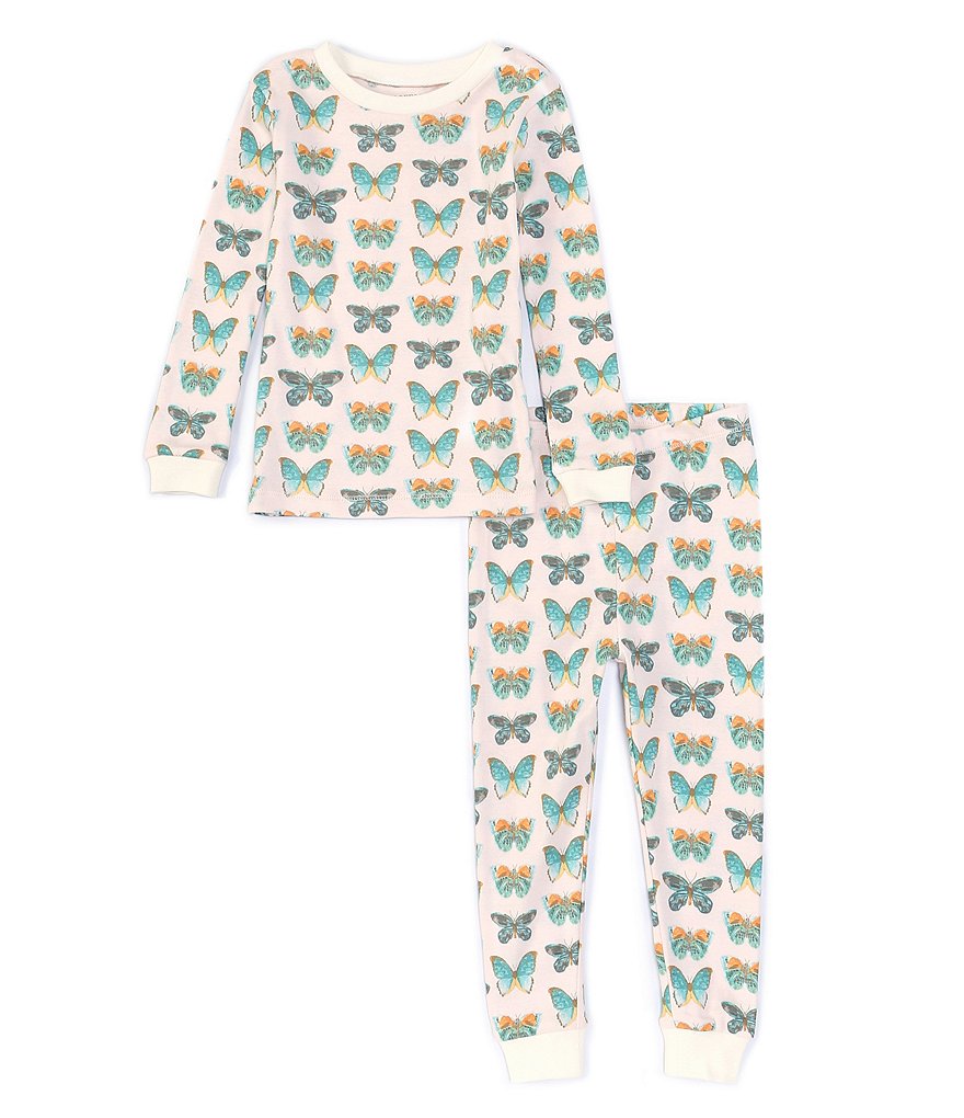 Burt's Bees Little Girls 2T-7 Butterfly Chart 2-Piece Organic Pajamas Set