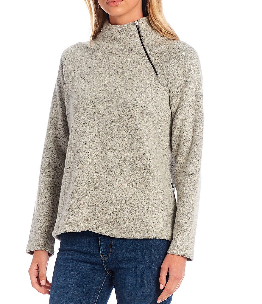 Aventura Harlow Asymmetrical Quarter-Zip Mock Neck Long Raglan Sleeve Fleece Pullover