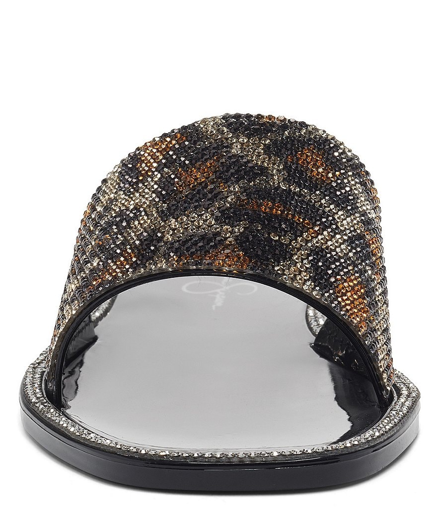 Jessica Simpson Kassime Leopard Print Embellished Jelly Slides