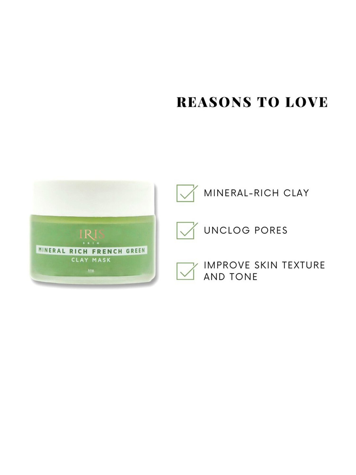 Iris Cosmetics Mineral Rich French Green Clay Mask - 50 gm