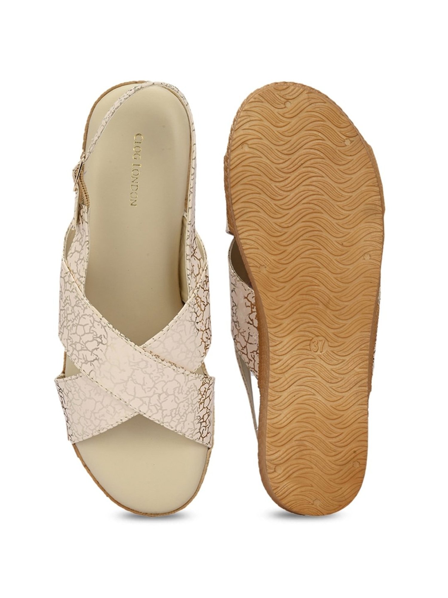 Clog London Women's Cream Back Strap Wedges