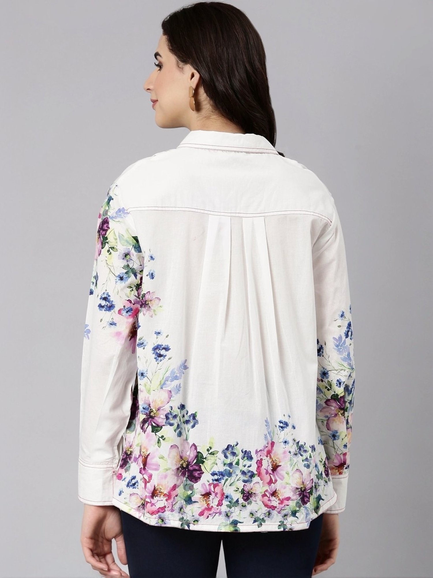 Zolo Label White Cotton Floral Print Shirt