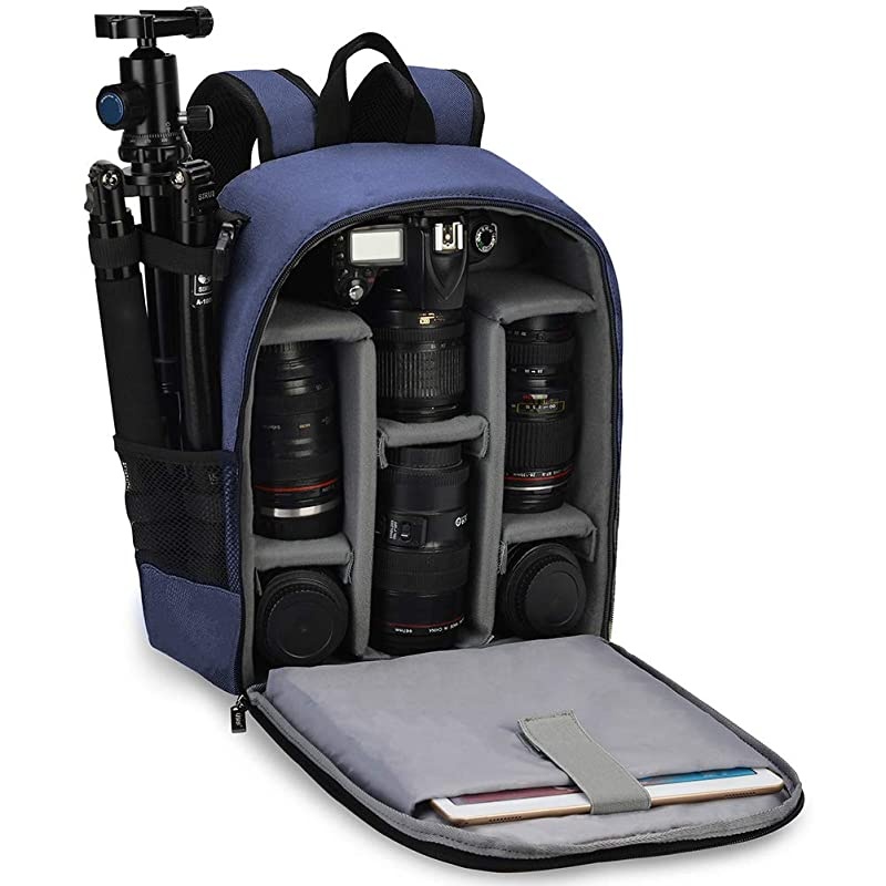 DSLR SLR Camera Backpack Bag for Mirrorless Cameras/Photographers, Camera Case Water-Repellent Compatible with Nikon Canon Sony Lens Tripod Accessories Photography Men Women (Small, Blue)