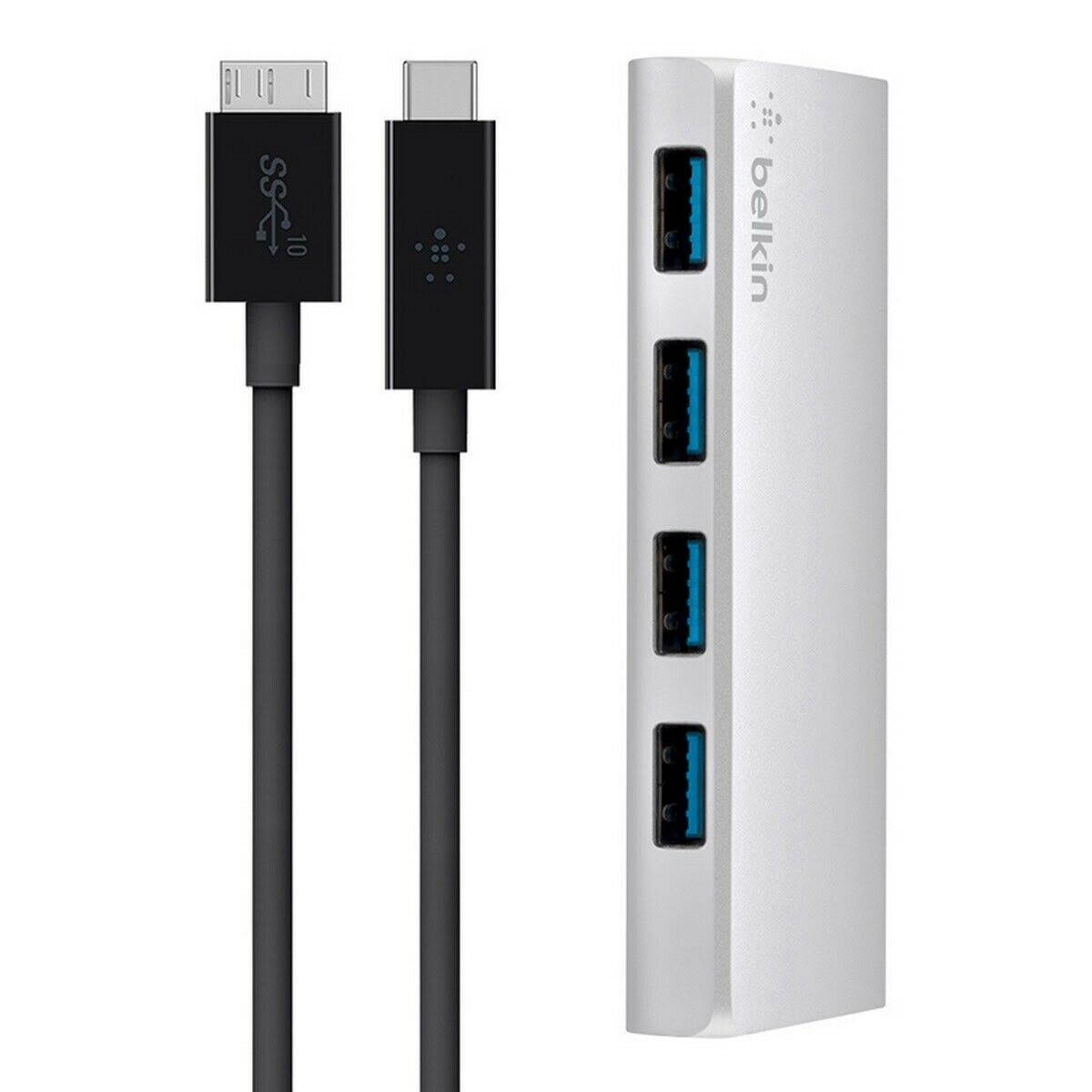 Belkin F4U088TT USB 3.0 4 Port Hub + USB-C Cable USB Type C - External - Mac