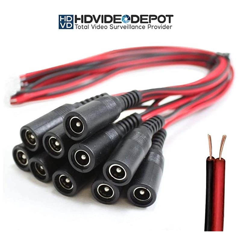 10 Pack DC Power Female Pigtail Connectors 21 x 55mm Copper 10 inch Length