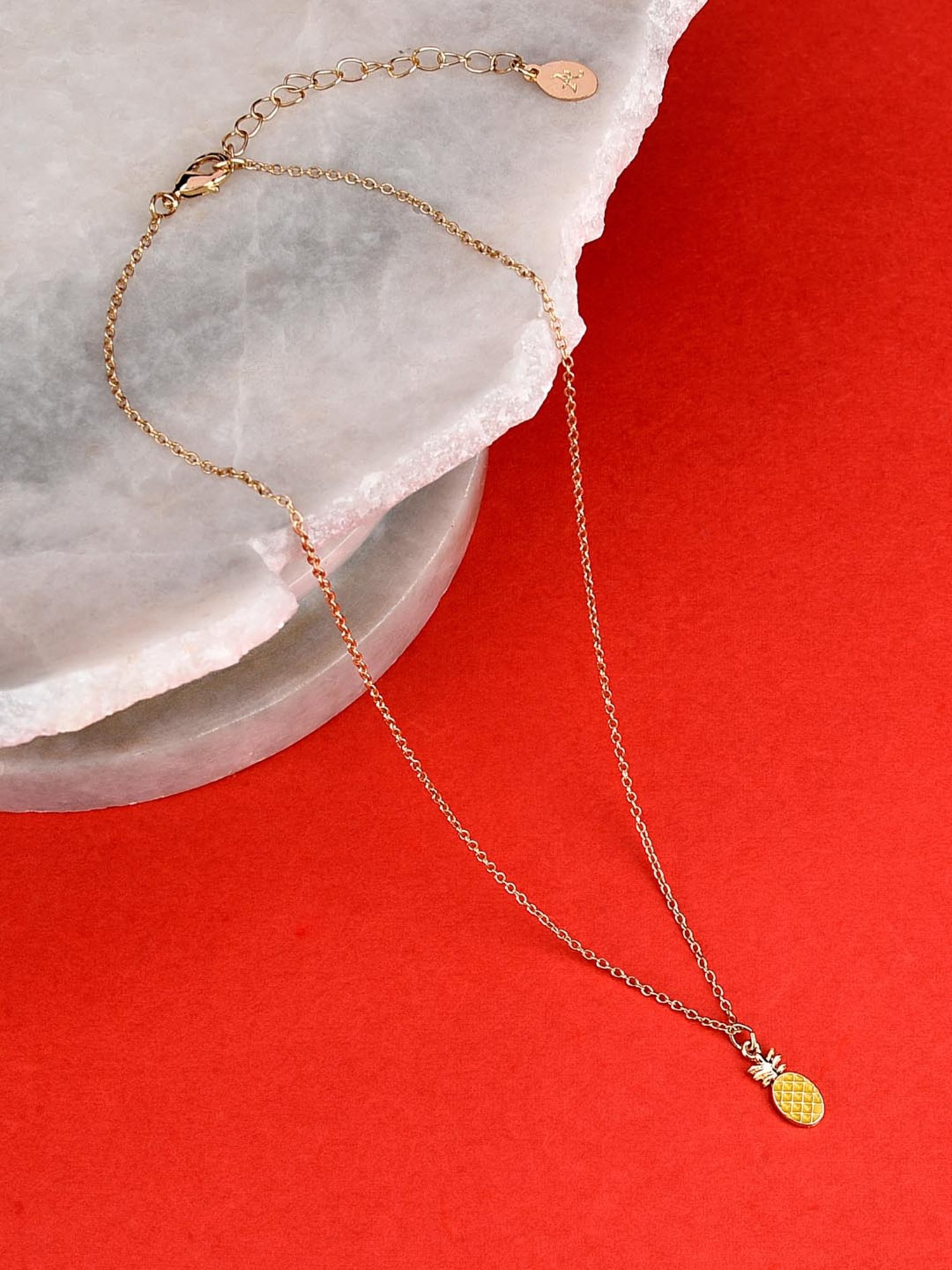 Accessorize London Pinapple Yellow & Golden Alloy Necklace