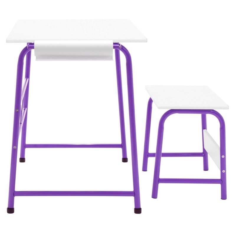 Studio Designs 38023 Homeroom 2 Piece Kids Art Learning Homework Desk and Bench Set with 12 Inch Craft Paper Roll and Backpack Hook, Purple/White