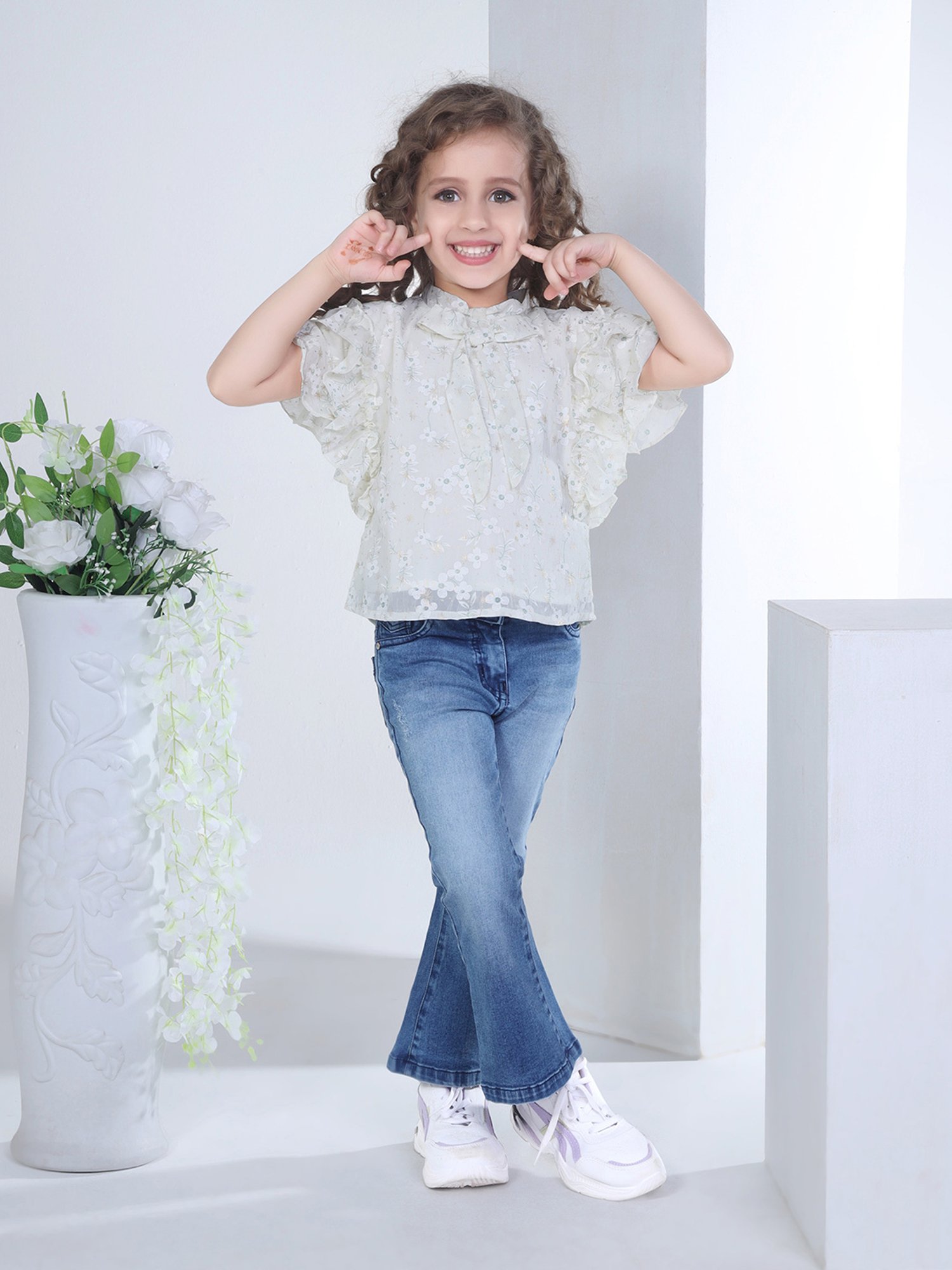 Peppermint Kids White Floral Print Top