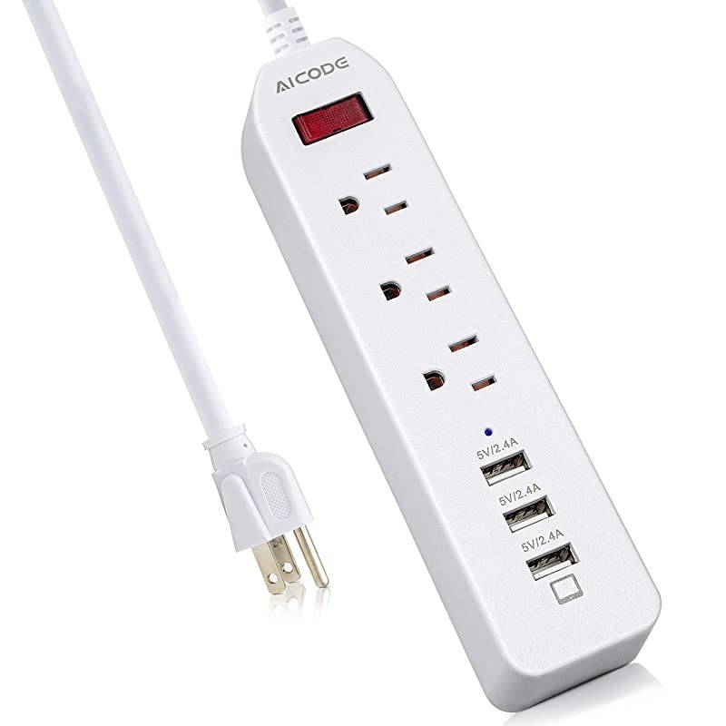 Power Strip USB 3 USB Ports5V24Ax3 with 3 AC OutletsPower Outlet with USB Charger5ft Heavy Duty Extension Cord for PC Tablets Phones Desktop Home Office SchoolCruiseWhite by