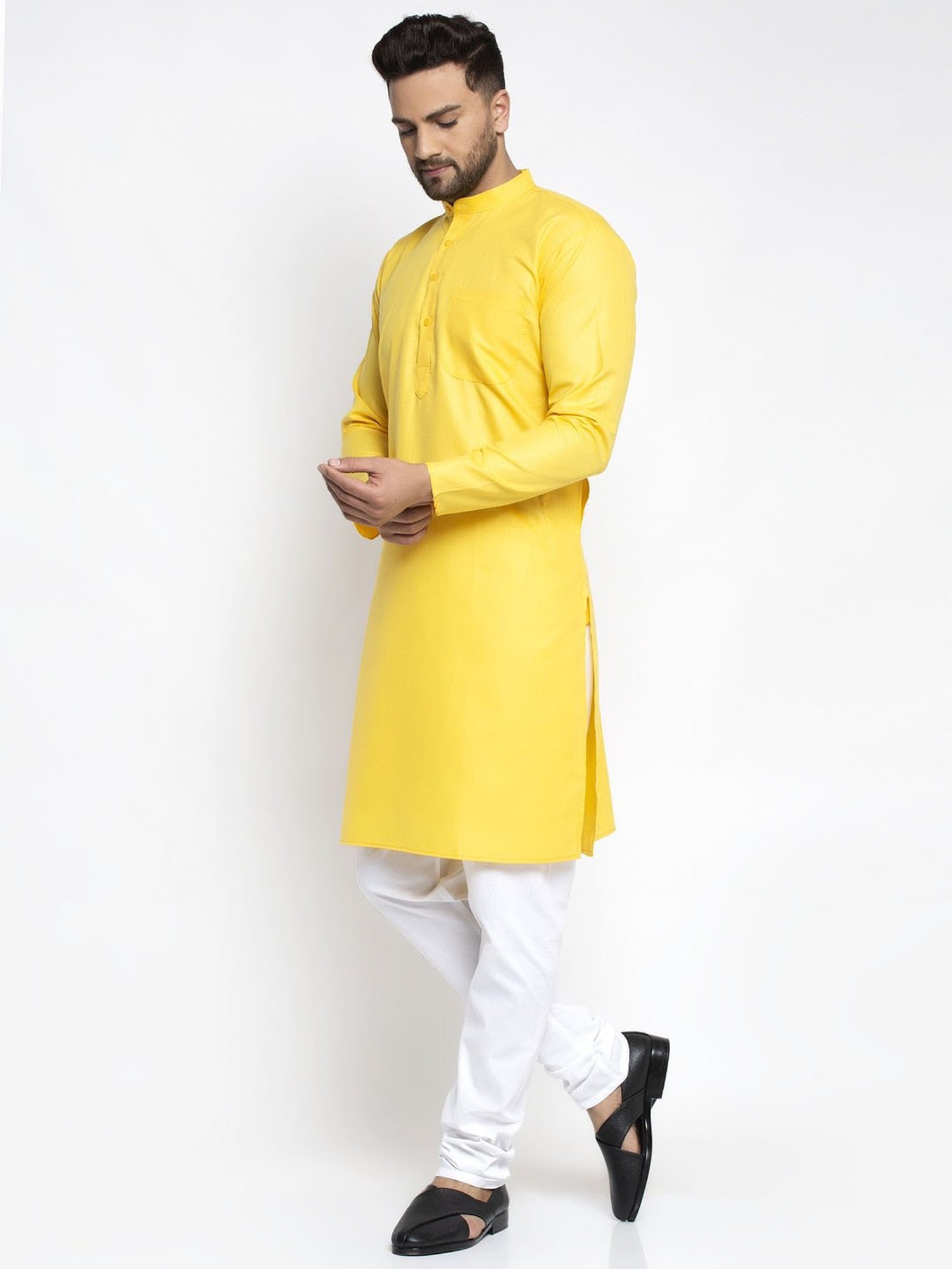 Jompers Yellow Cotton Regular Fit Kurta & Churidar