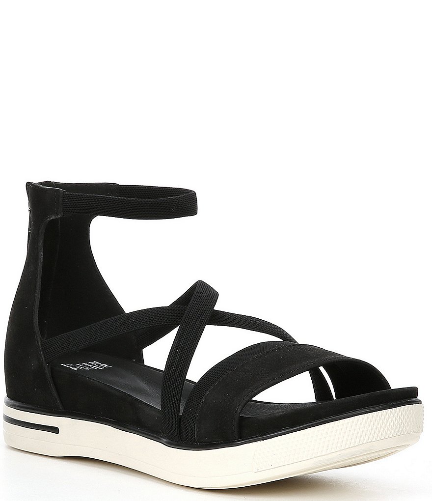 Eileen Fisher Sway Leather Ankle Strap Platform Wedge Sandals
