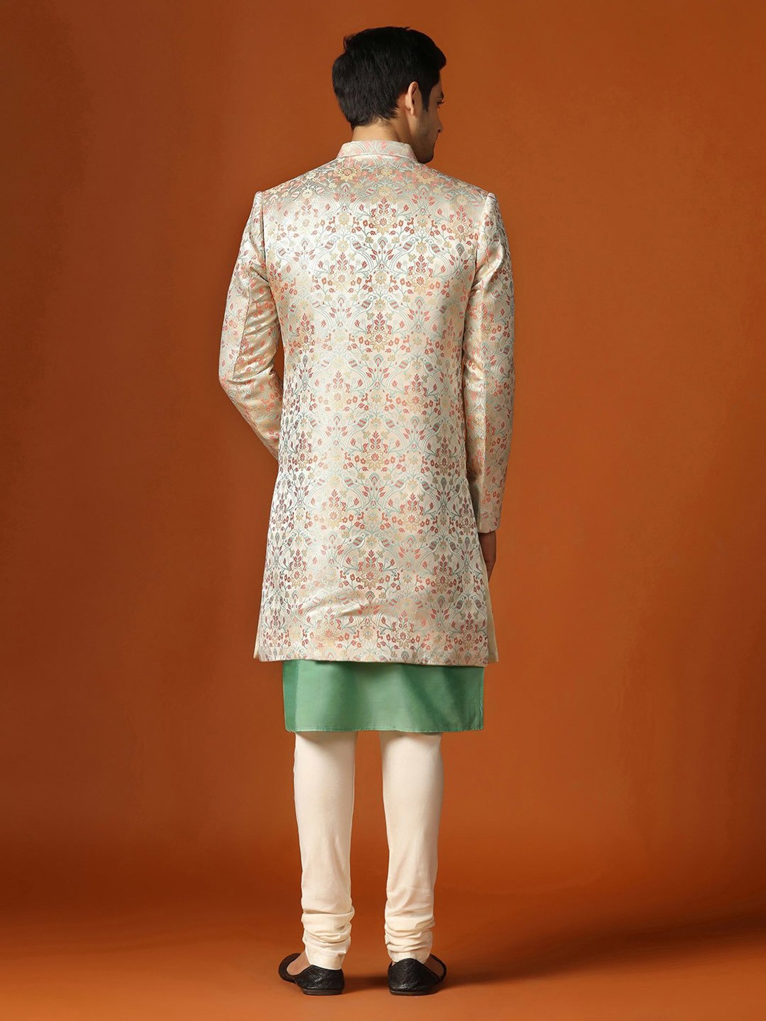 Benstoke Black & Maroon Regular Fit Sherwani Set