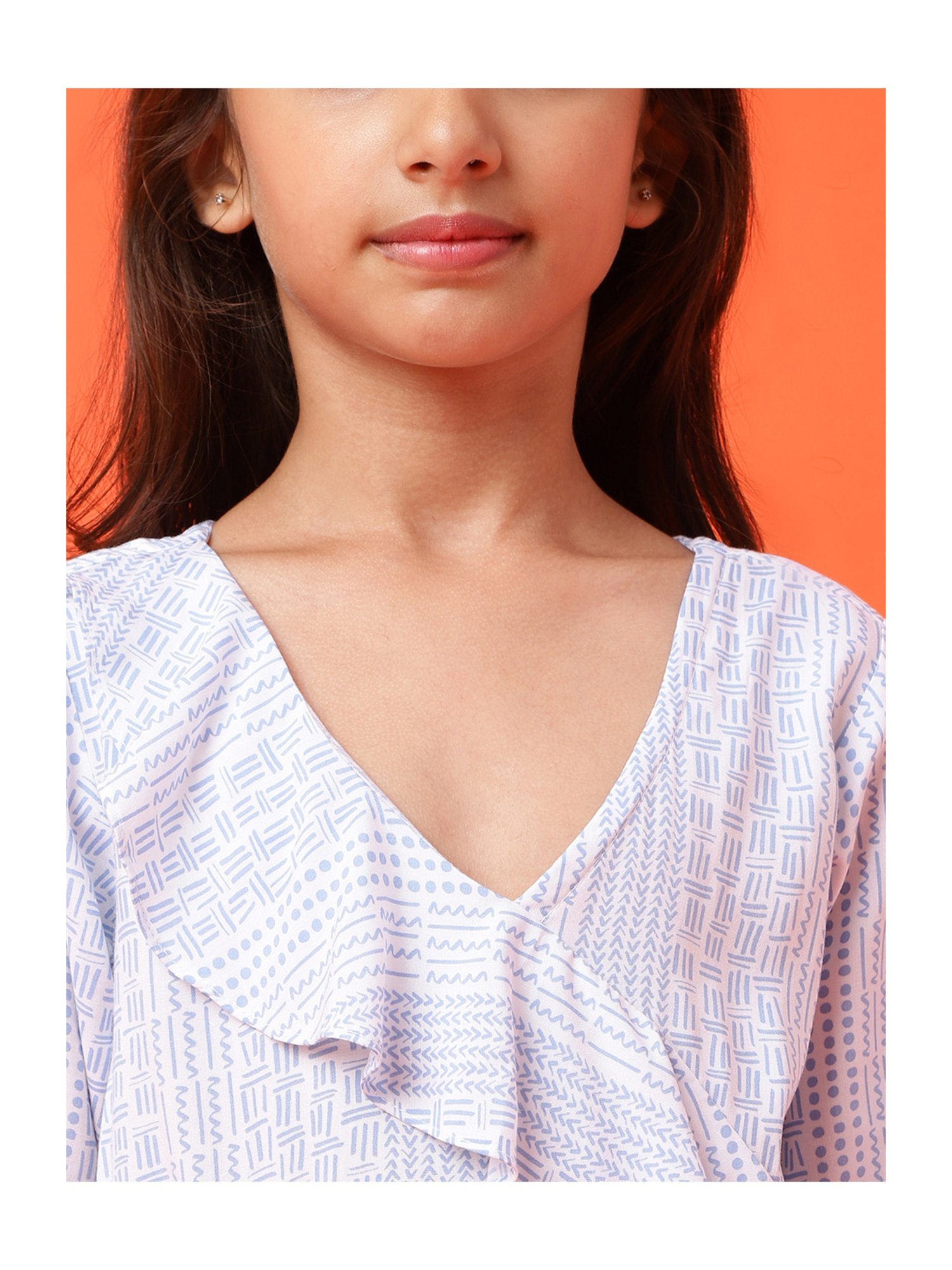 Tales & Stories Kids Sky Blue Printed Dress