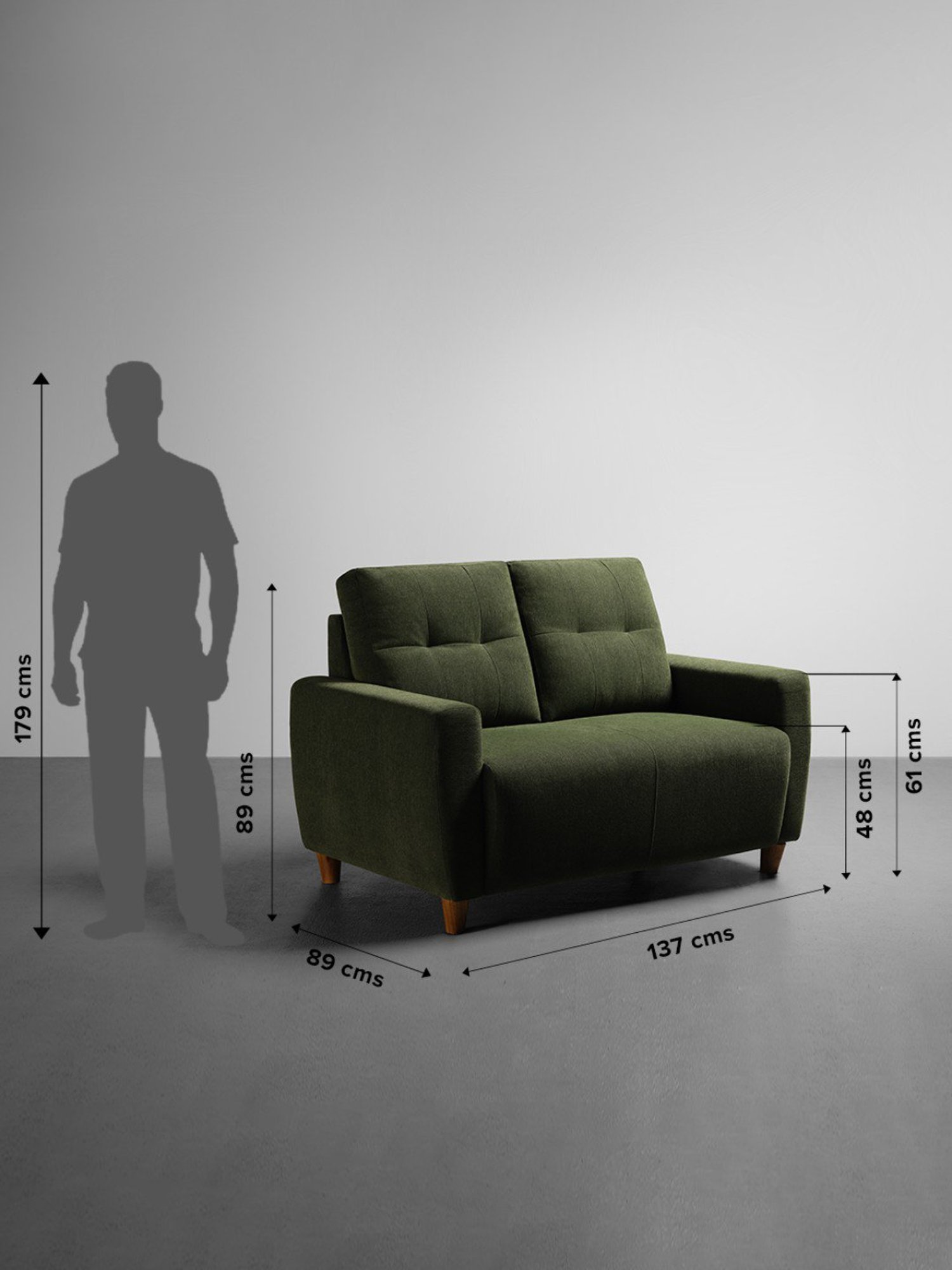 Sleepyhead Yolo Avocado Green Fabric 2 Seater Sofa