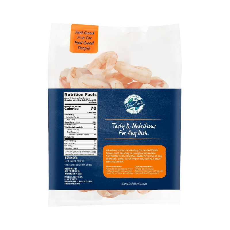 Blue Circle Peeled, Deveined, Tail-On Cooked Shrimp - 31/40ct per pound - Frozen - 16oz