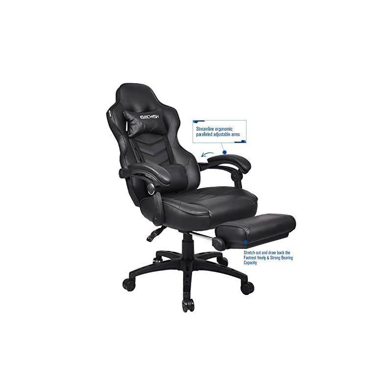 Gaming Chair Racing Office - Reclining PU Leather High Back Ergonomic Adjustable Swivel Executive Computer Desk Large Size Footrest Headrest Lumbar Support Adjustable arms Cushion (Black)