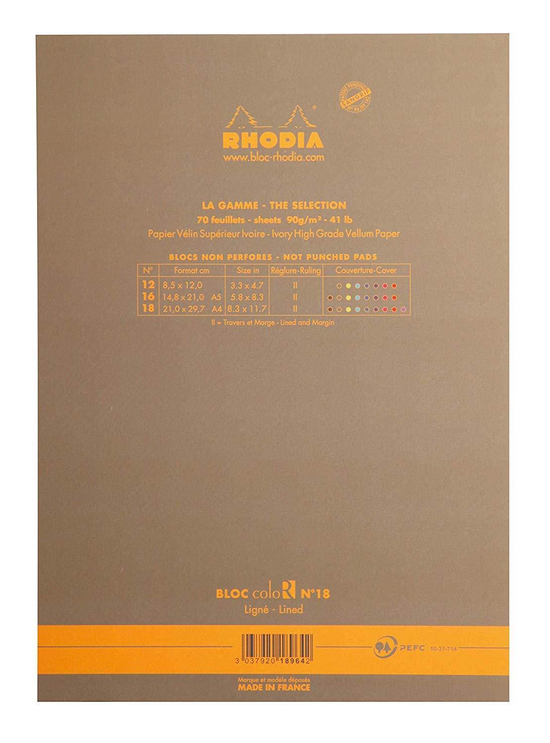 Rhodia A4 Color Head Stapled Pad No18, Lined - Taupe