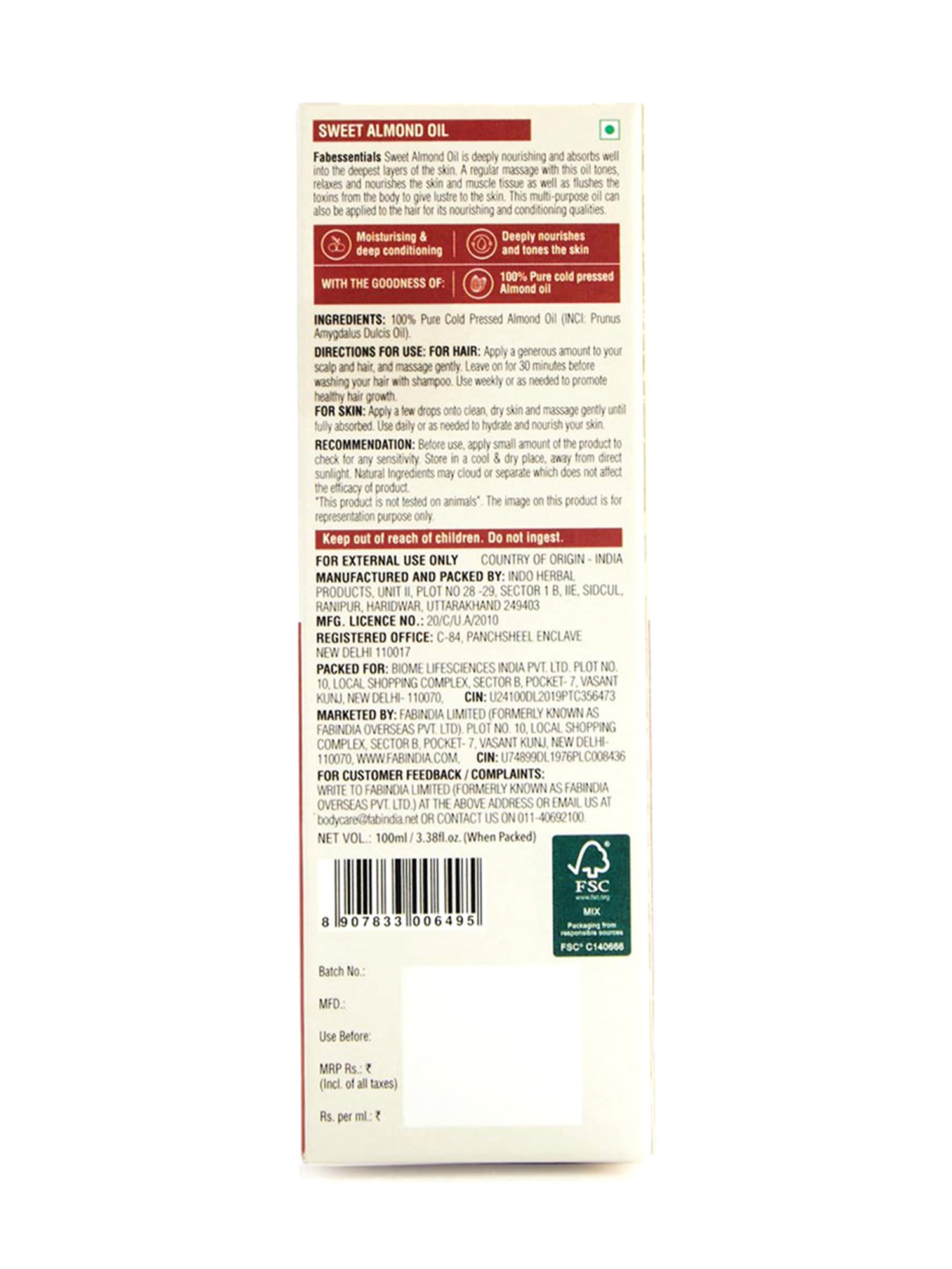 Fabessentials Sweet Almond Oil - 100 ml