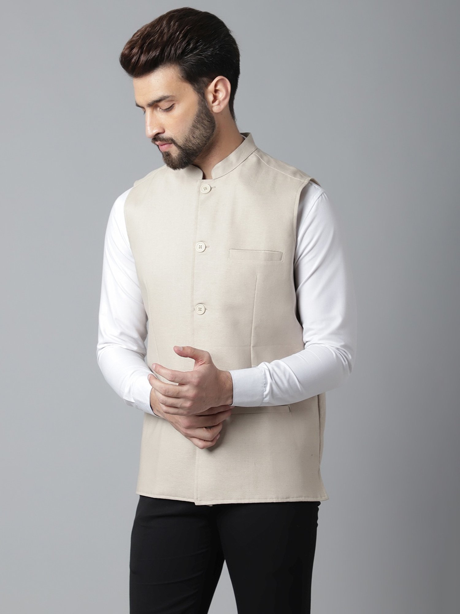 Even Cream Regular Fit Nehru Jacket
