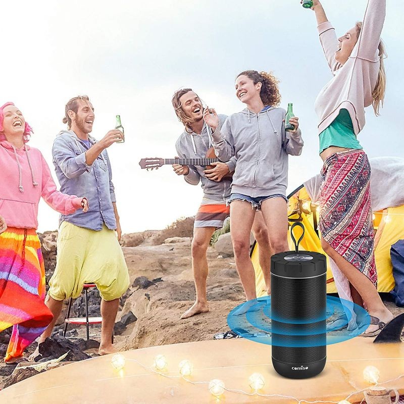 COMISO Bluetooth Speaker Waterproof IPX7 (Upgrade) 25W Wireless Portable Loud Surround Sound Strong Bass Stereo Pairing 36 Hours Playtime, Bluetooth 5.0 Built in Mic for Calls Office Black
