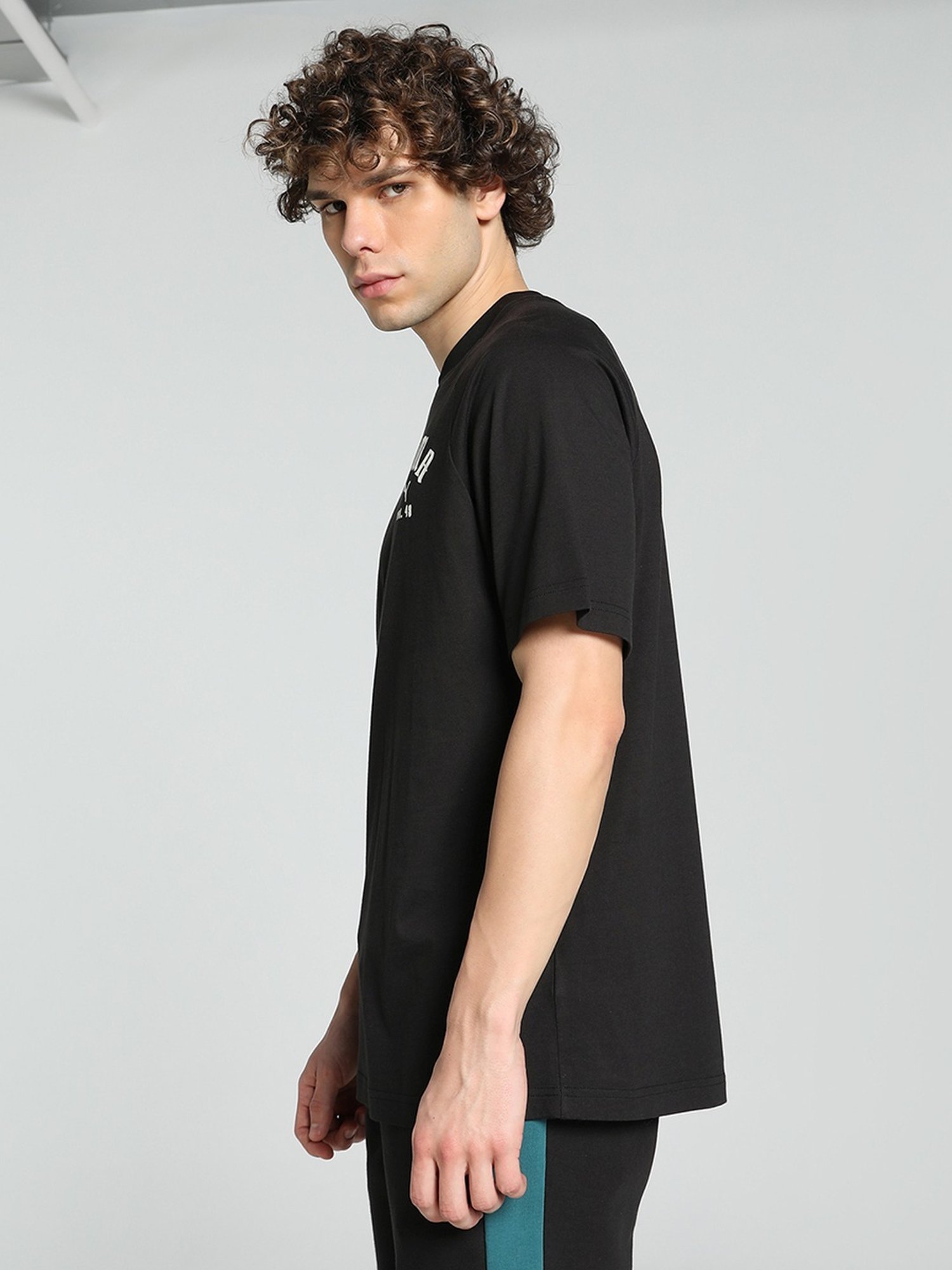Puma Black Cotton Relaxed Fit Printed T-Shirt