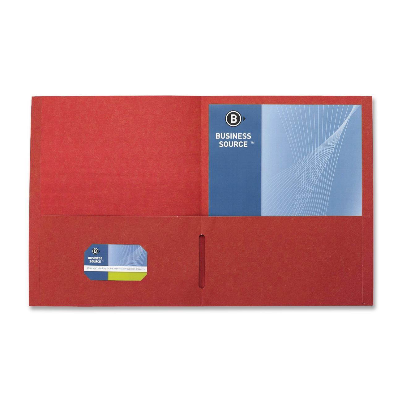 Business Source 2-Pocket Folders 125 Sht Cap Letter 12"x9" 25/BX RED 78494