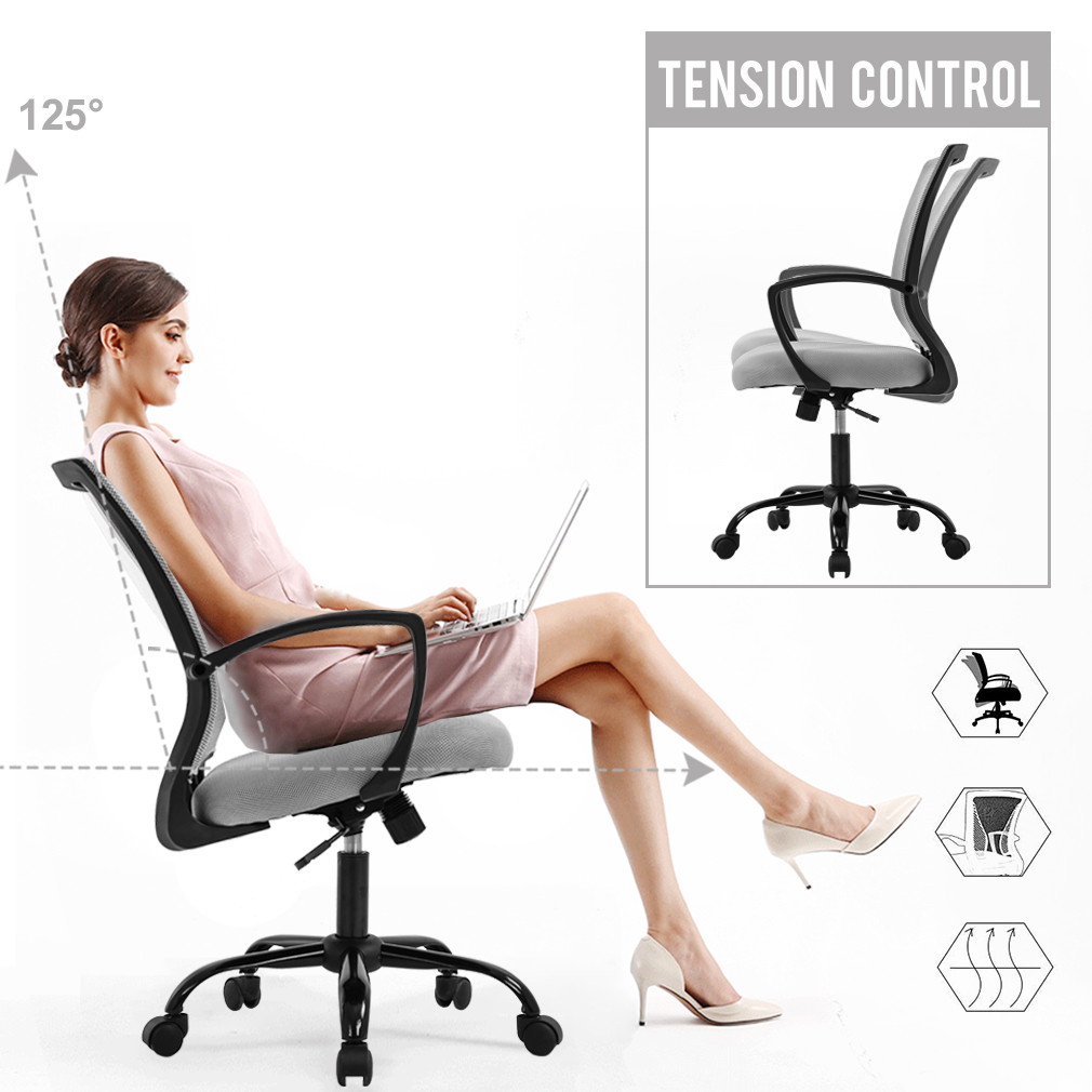Office Chair Ergonomic Desk Chair Mesh Computer Chair with Lumbar Support Armrest Mid Back Rolling Swivel Task Adjustable Chair for Women Adults, Grey