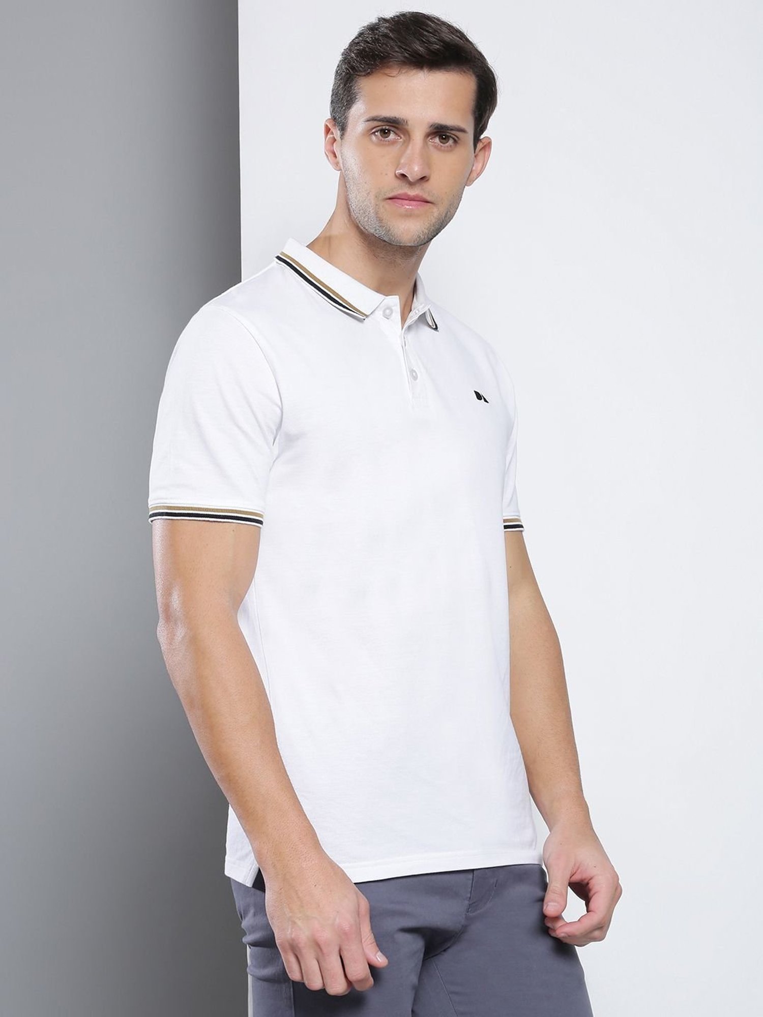 Dennis Lingo White Cotton Slim Fit Polo T-Shirt