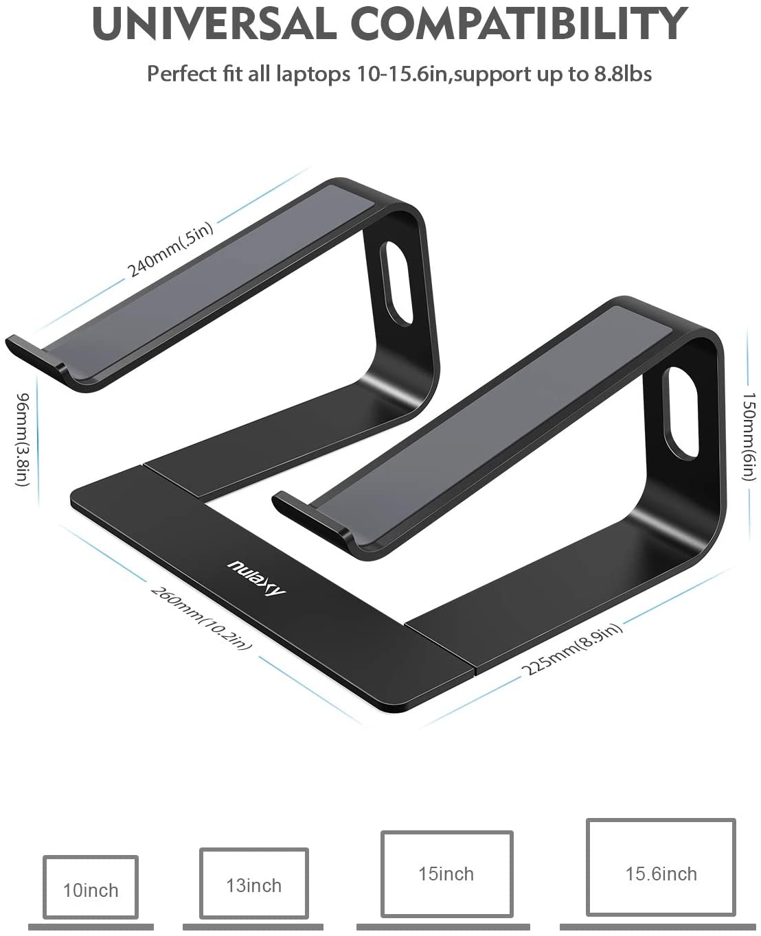 Laptop Stand, Ergonomic Aluminum Laptop Mount Computer Stand for 10-15.6" Laptops, Detachable Laptop Riser Notebook Holder Stand Compatible with MacBook Air Pro, Dell XPS, Lenovo More