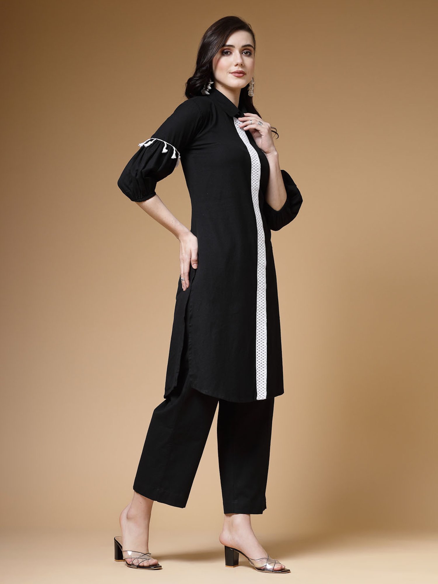 Indibelle Black Cotton A Line Kurta