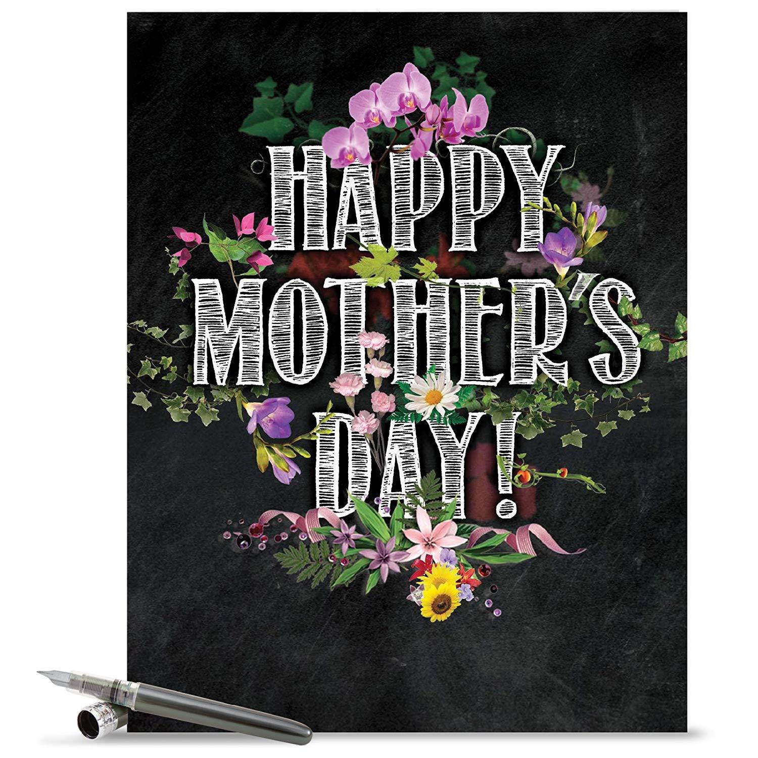 Jumbo Mother's Day Card: Chalk And Roses Featuring Chalkboard Styled Written Gratitudes Combined with Beautiful and Colorful Floral Sprays,With Envelope (Extra Large Version: 8.5'' x 11'') J2358KMDG