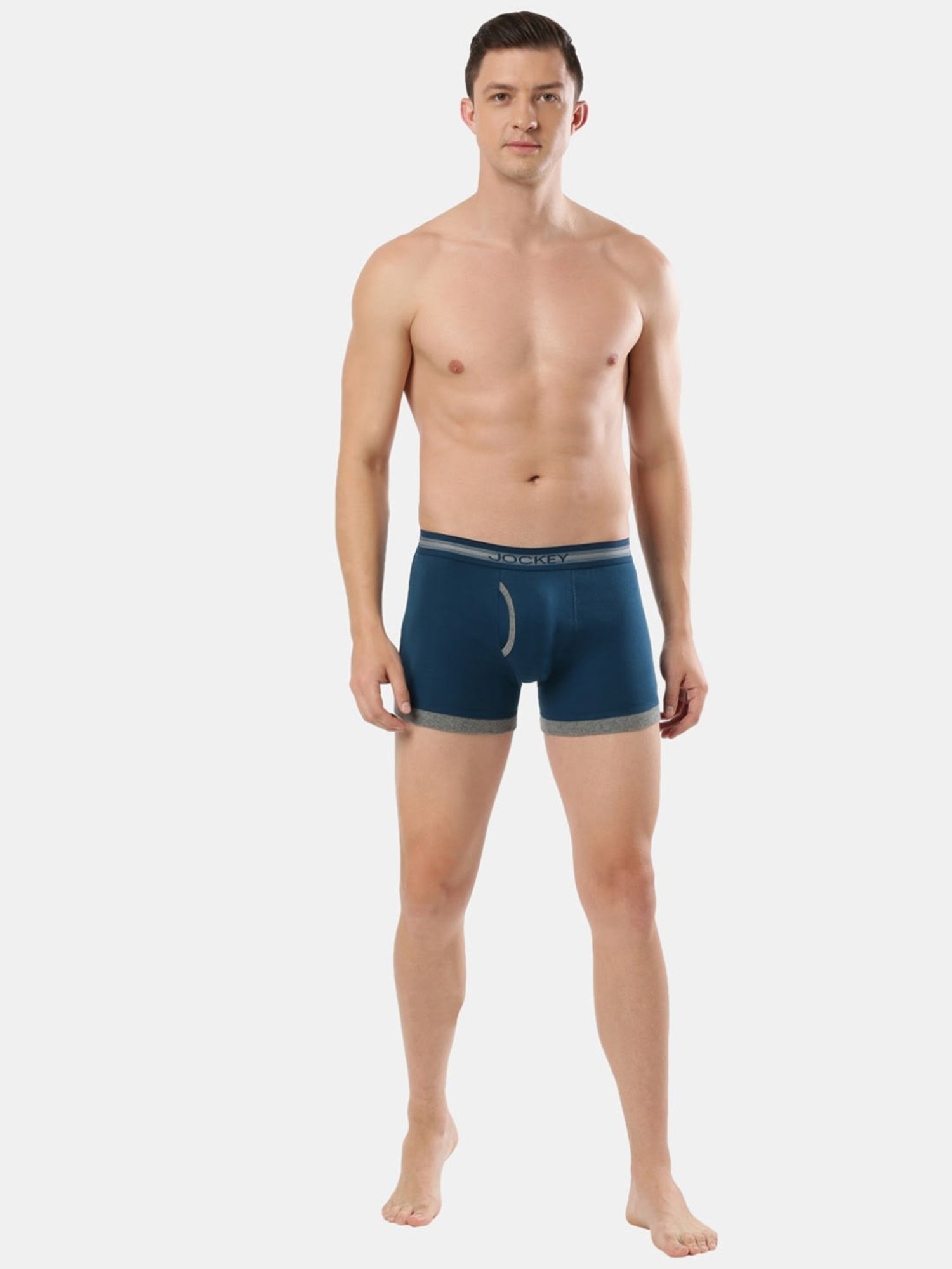 Jockey 1017 Poseidon & Mid Grey Combed Cotton Boxer Briefs with Stay Fresh Properties - Pack of 2